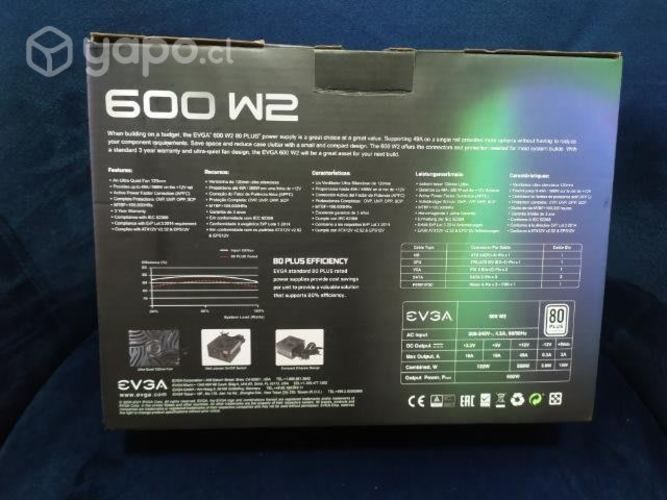 Fuente de poder EVGA 600 watts , 80 plus white