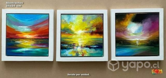 Cuadros pintados a mano 25x25 marco de madera