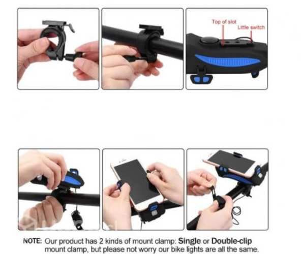 Luz Bici 2 Led+bocina+porta Y Carga Celular, Usb R