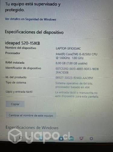 Notebook Lenovo ideapad 520 i5 8va generación