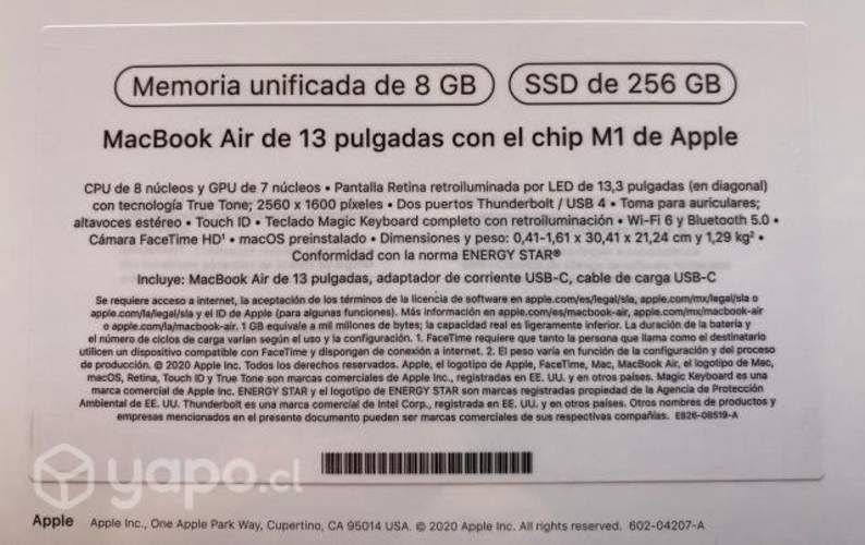 Macbook Air 13'' Apple M1 8 Gb 256 Gb Ssd Silver