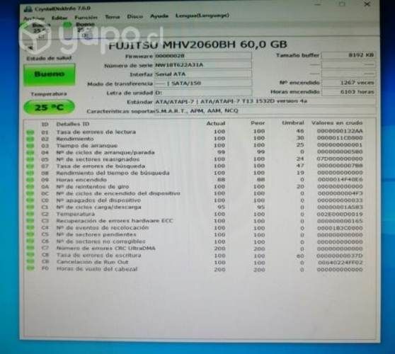 Disco Duro SATA 60GB Fujitsu para Notebook