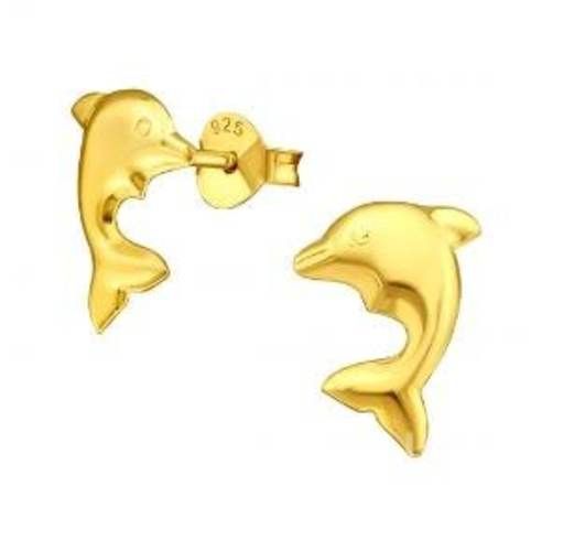 Aros de Plata 925 Delfín Bañados en Oro 18K 11mm