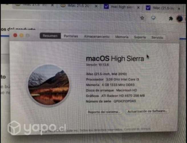 Apple iMac 21,5 Pulgadas, 2010. 4gb