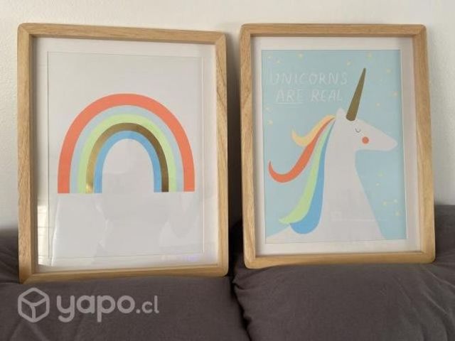 Cuadro infantil, unicornio y arcoíris