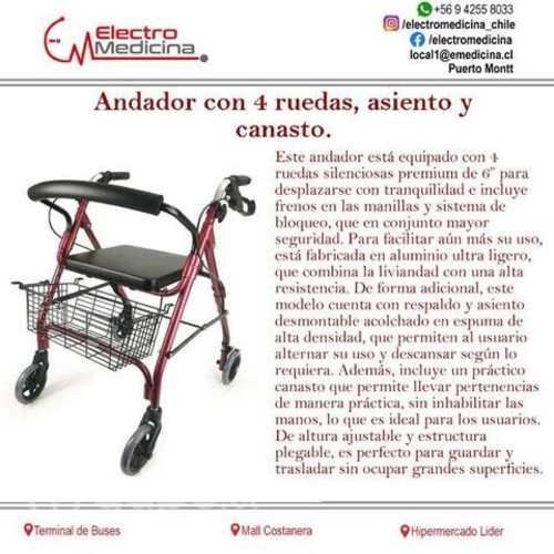 Andador con 4 ruedas, asiento y canasto