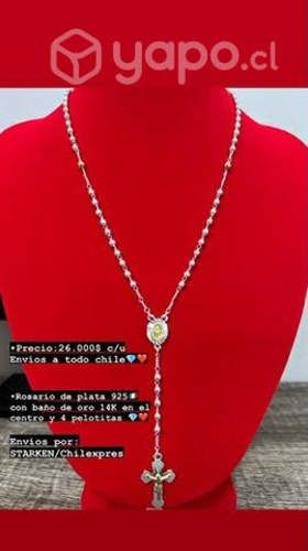 Rosario de plata 925 con baño de oro 14k