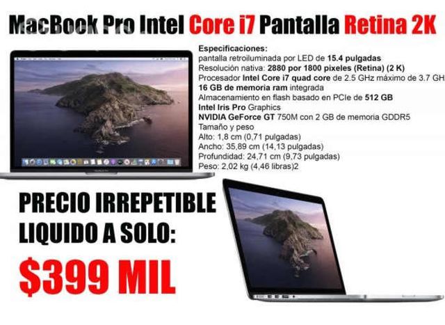 Espectacular MacBook Pro 15 Pulgadas intel Core i7
