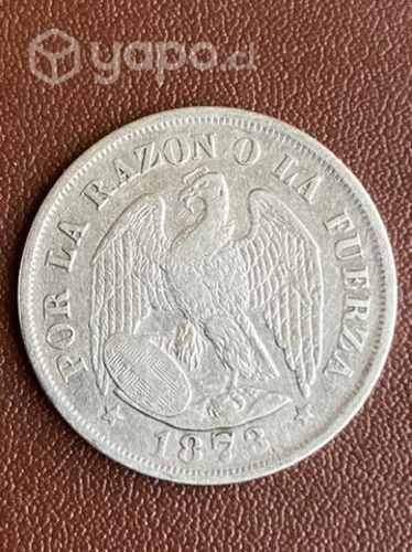 Moneda Antigua 1873 20 centavos Chile Plata PROVID