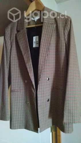 Blazer Cuadrillé Mujer, Cyan Talla S