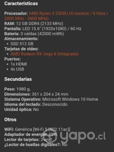 Notebook Asus 15,6 pulgadas 12GB RAM 512 SSD
