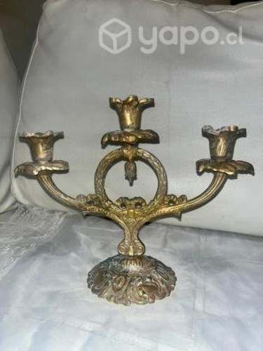 Antiguo Candelabro Bronce Macizo Tres Brazos