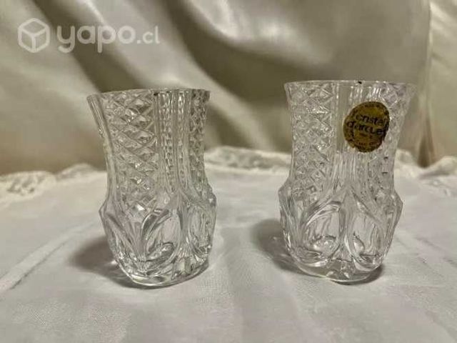 Antiguo Juego Floreros Cristal Darque