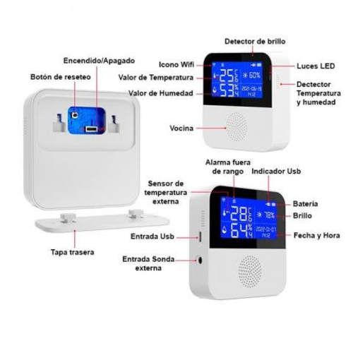 Reloj Sensor Ext. Temperatura Humedad Wifi Tuya Al