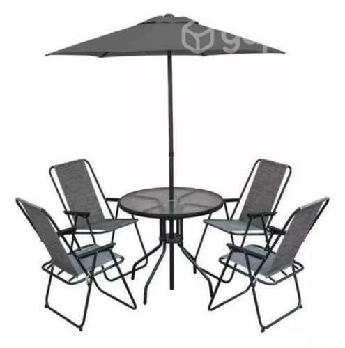 Mesa de Terraza con 4 Sillas y Quitasol