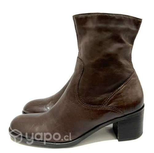 Botin Tacón 100% Cuero Marca Via Uno N*37 Café