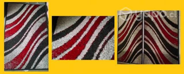 2 Alfombras Bajada de Cama Roja, Gris, Plateado, D