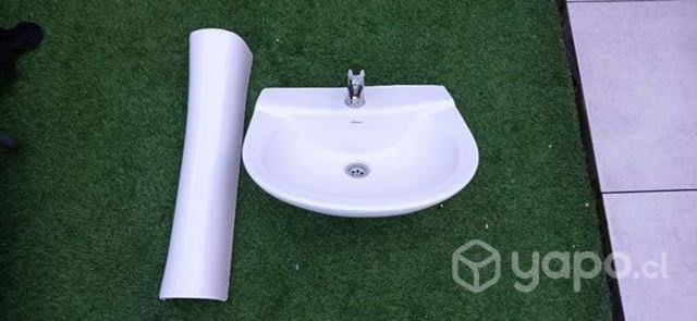 Lavamanos, pedestal y llave monomando