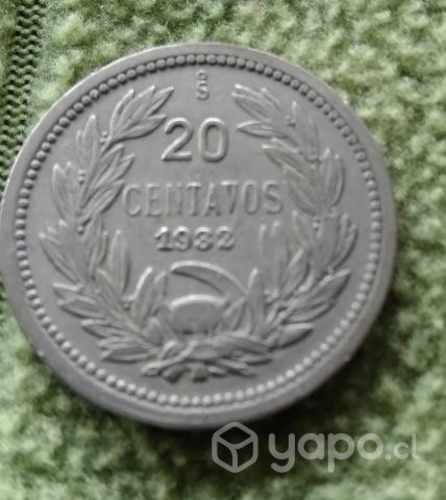 Moneda chilena antigua 20 centavos 1932