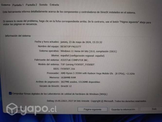 Computador Gamer ASUS TUF GAMING (SOLO VENTA)