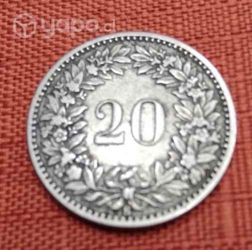 Moneda suiza antigua 1884