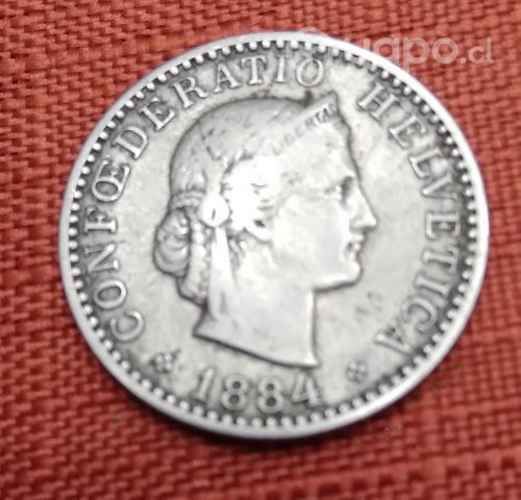 Moneda suiza antigua 1884