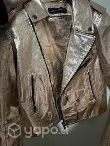 Chaqueta de cuero dorada rose (metalizada)