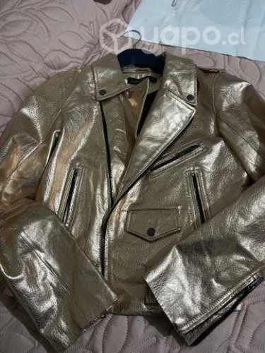Chaqueta de cuero dorada rose (metalizada)