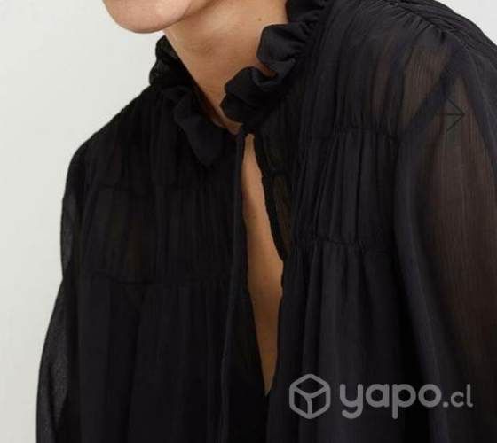 Vestido De Gasa Forrado Negro Talla S/ H&M