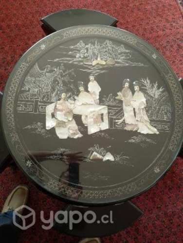 Mesa antigua de té China, Madera con incrustacione