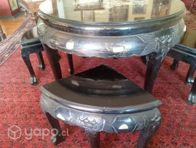 Mesa antigua de té China, Madera con incrustacione