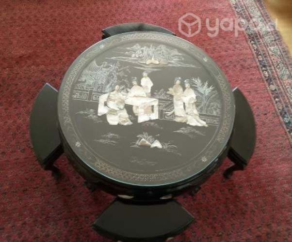 Mesa antigua de té China, Madera con incrustacione