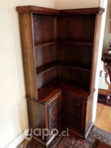 Mueble esquinero de madera con repisas, 2 puertas