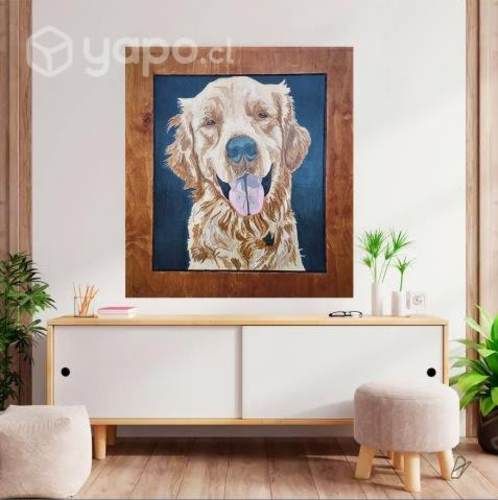 Hermoso Cuadro de Golden Retriever Pintado a Mano