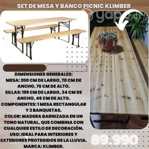 Set de mesa y banco picnic klimber