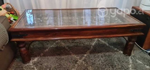 Bella mesa de centro madera, fierro y vidrio