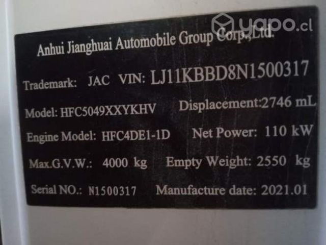 Venta de Furgon Jac Sunray 2.8