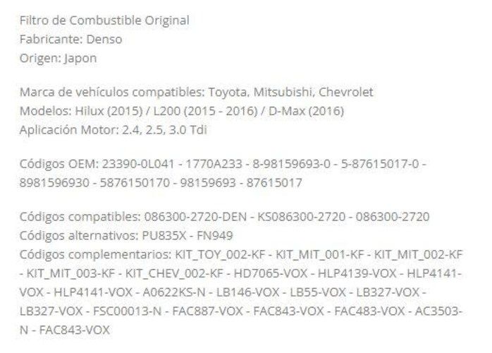 Filtro de Combustible Denso 2720