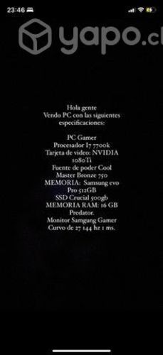 Pc gamer monitor y torre