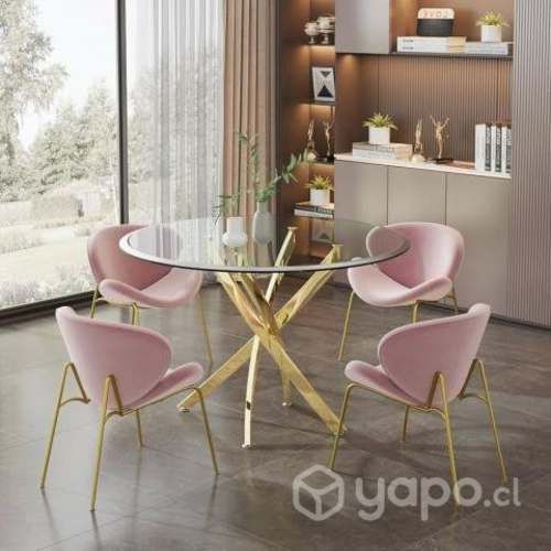 Comedor redondo vidrio dorado