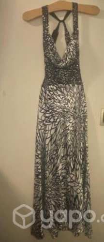 Vestido Gala Largo Blanco Con negro