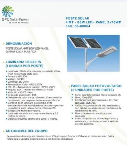 Poste solar 4mt - 80w led - panel 2x70WP