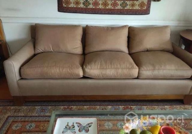 Sofá de tela 3 cuerpos Tela Lino Color café