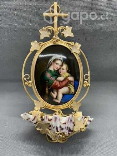 Antigua pila religiosa siglo XIX pintas a mano oro