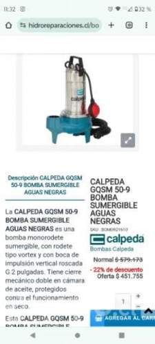 Bomba sumergible Calpeda, para aguas negras 1,0HP