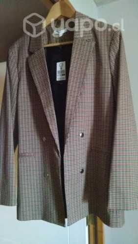 Blazer Cuadrillé Mujer, Cyan Talla S