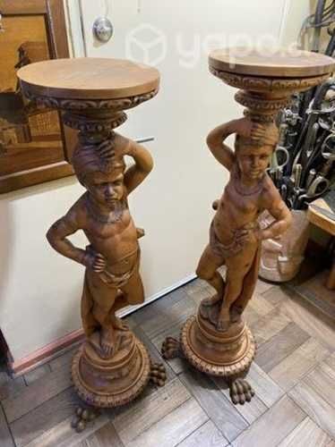 Antiguo gran Par Tallados Madera Venecianos s. XIX