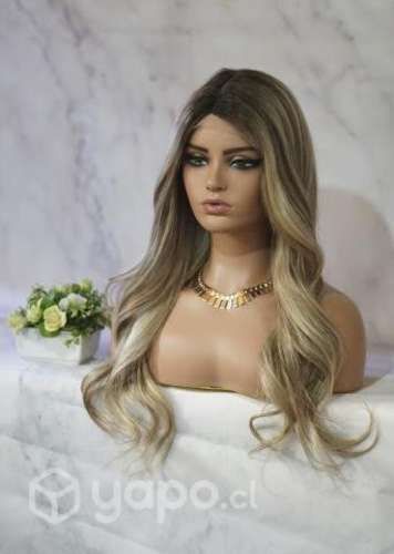 Peluca natural 100%, imperceptible rubio claro