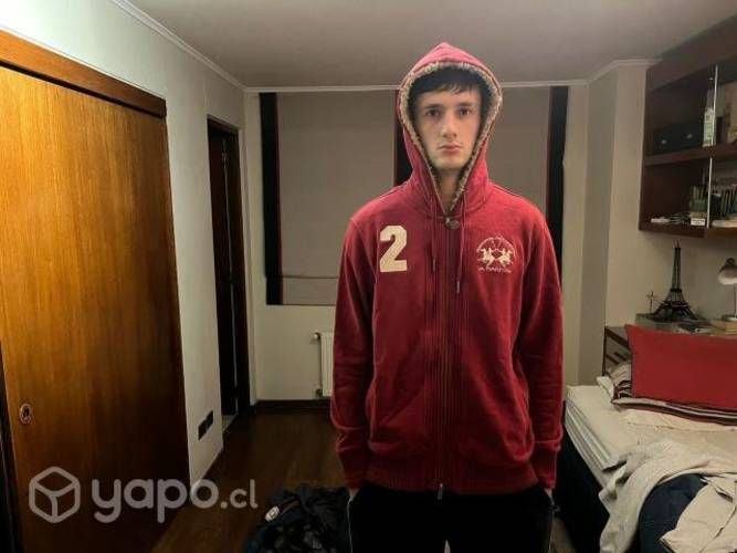 Polerón La Martina Rojo con gorro y cierre talla L