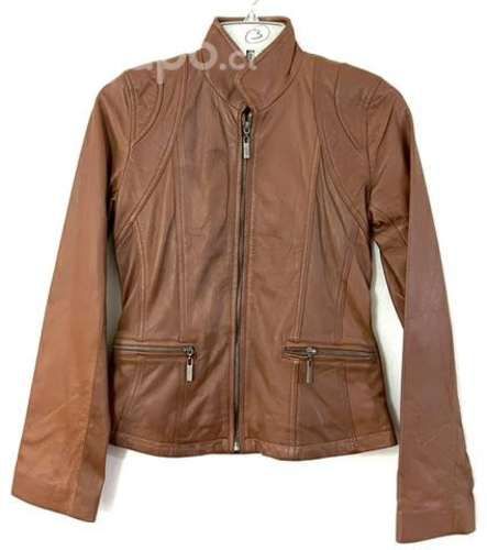 Chaqueta Cuero Ajustado Marca Mor Talla Xs Café